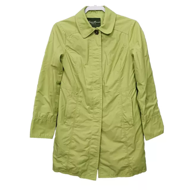 EDDIE BAUER TRENCH Coat Womens Medium Rain Jacket Lime Green Button Up ...