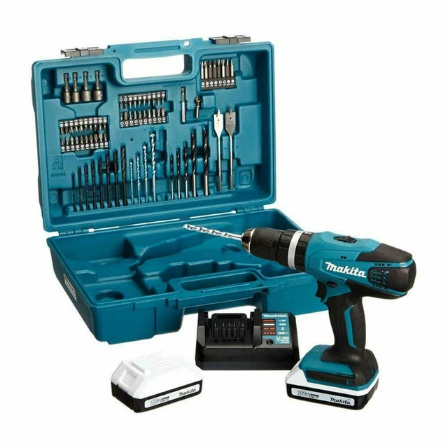 MAKITA Perceuse Visseuse Percussion Sans Fil + 2 Batteries 18 V + 74 accessoires