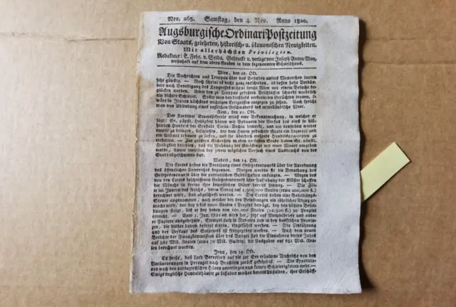 1820 Postzeitung 189 Pappenheim Dietfurth Bier  Berlin Judenzoll