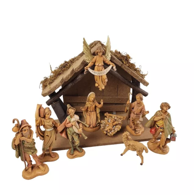 Vintage Fontanini Depose Italy Nativity Set 9 Pc W/Stable 5" Christmas 1980's