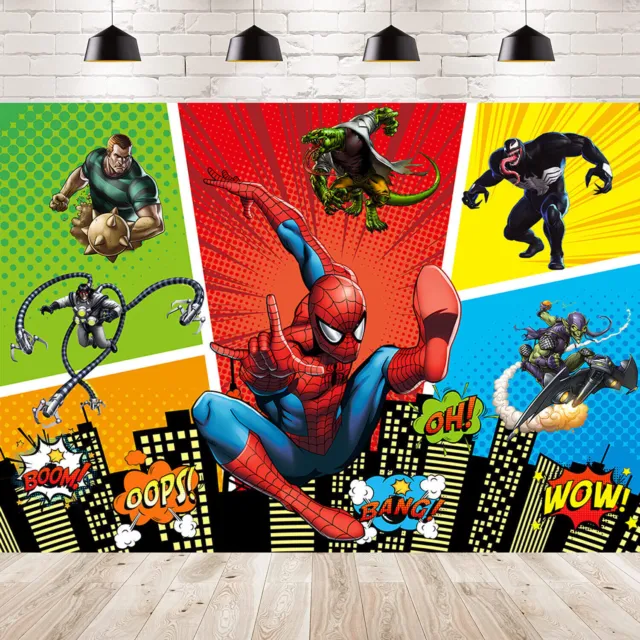 Hero City Spider Man Backdrop Boys Birthday Party Photo Background Banner Decor