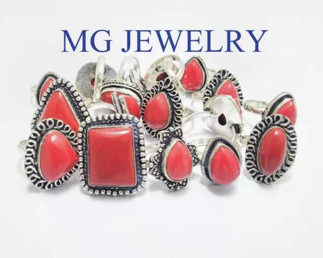 Special Sale ! Wholesale Lot 100Pcs Coral Ring .925 Sterling Silver Plated lot 3