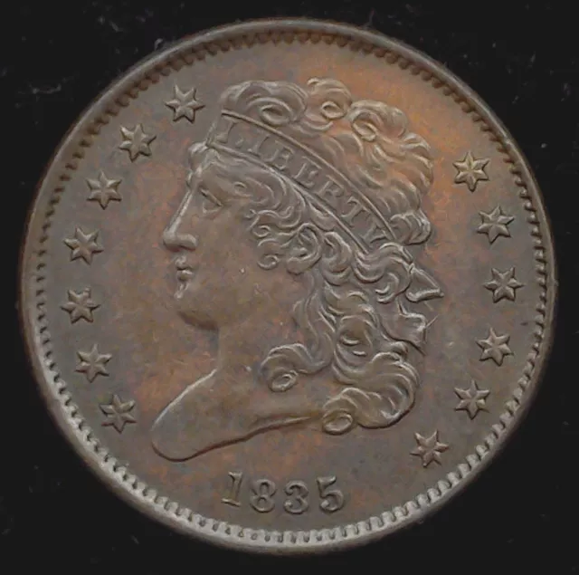 1835 US Classic Head Half Cent, About Uncirculated Details, C-1 Variety