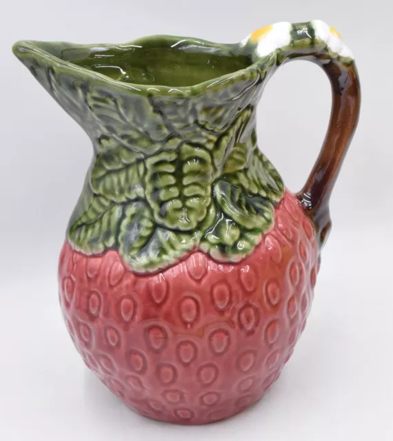 Vintage Olfaire Made in Portugal Green and Red Ceramic Strawberry Pitcher