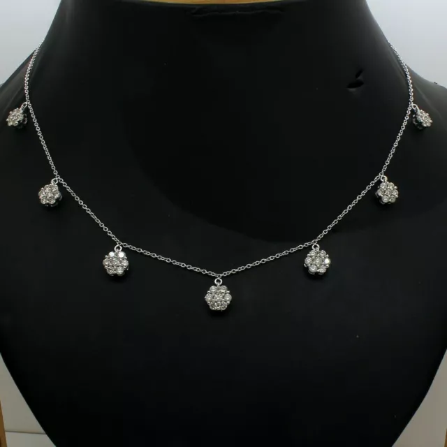 Round Cut Diamond 2Ct Lab Created Flower Station Necklace 14K White Gold Plated