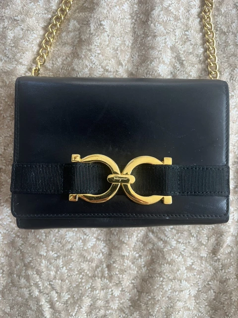 Salvatore Ferragamo Gancini Shoulder Bag Mini Black Leather