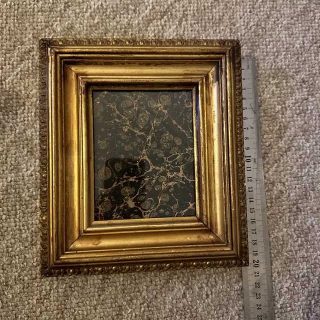Antique Wooden Gilt/gold Small Frame With Slip , Marble Paper