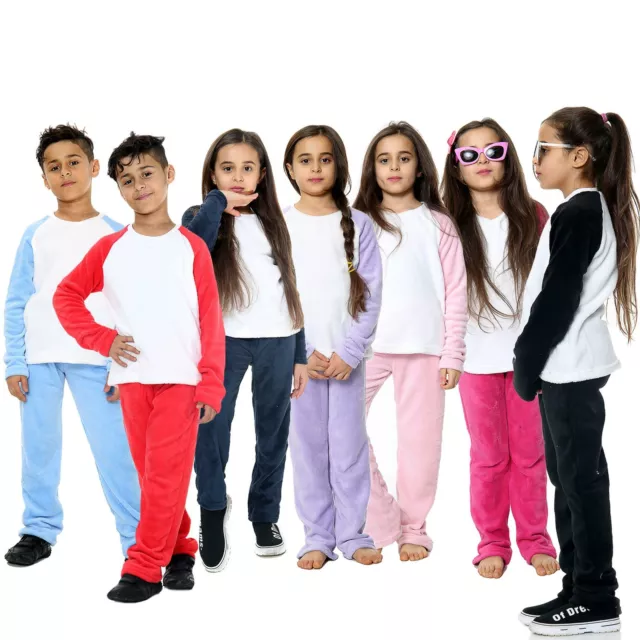Kids Girls Boys Pyjamas Children PJs Soft Fleece 2 Piece Flannel Set Lounge Suit
