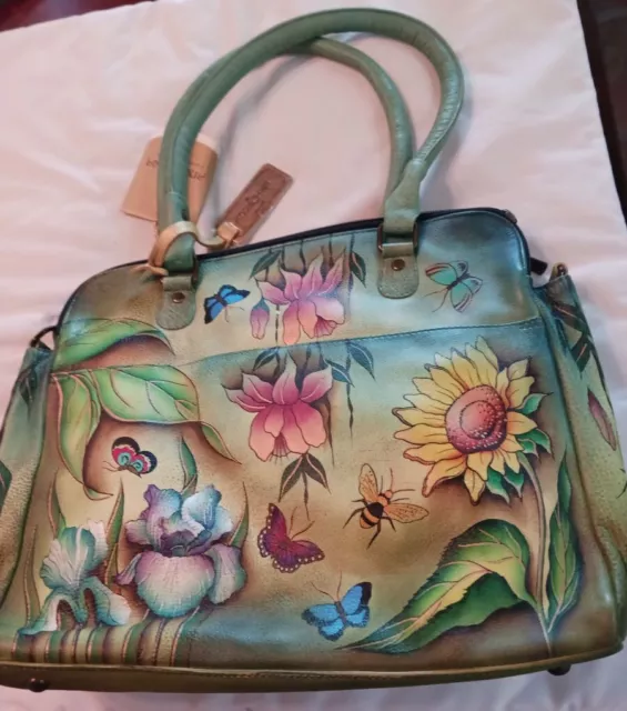 Anuschka Hand Painted Leather Floral Dreams Large Tote Shoulder Bag W/Strap NWT