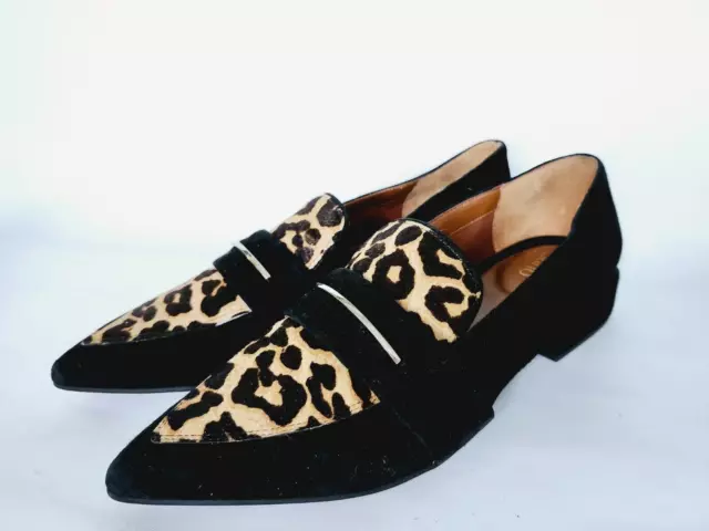 Franco Sarto Size 9.5 Leather Suede Women's Loafer Shoes Pointed Toe Leopard Cal