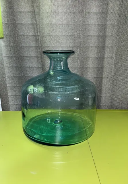 VTG Turquoise Murano Style Hand Blown Glass Vase Decanter 10.5” Tall & 29”Round