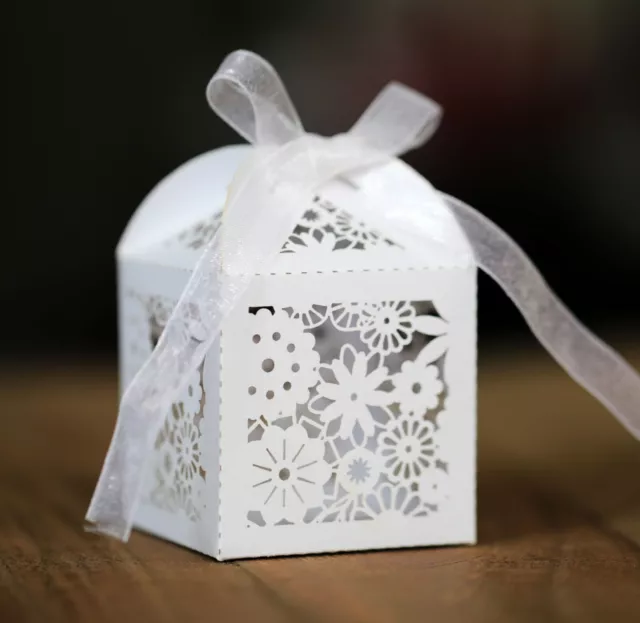 100/200x Florals Laser Cut Wedding Party Favour Sweet Candy Gift Boxes Ribbons