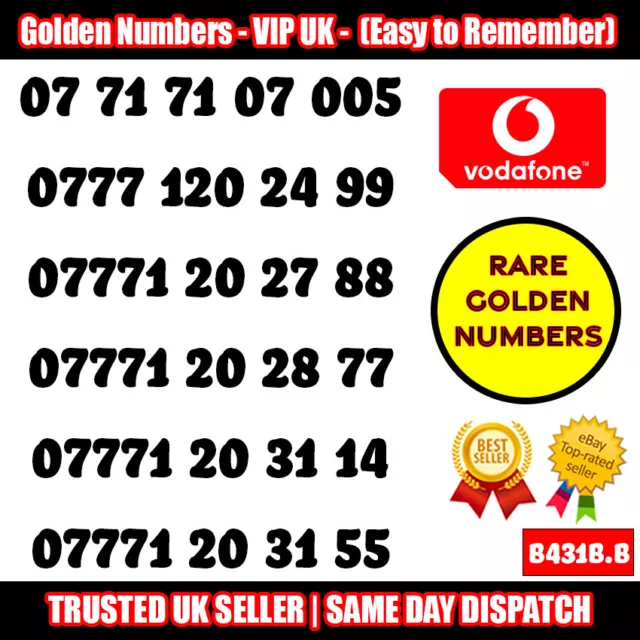 Golden Numbers VIP UK SIM - Easy to Remember & Memorize Numbers LOT - B431B.B
