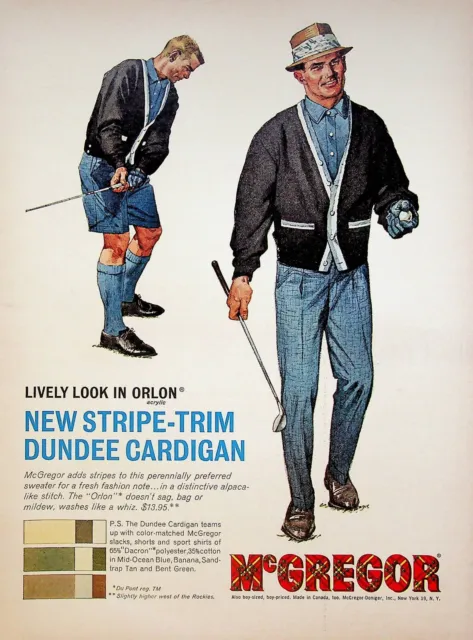 1963 McGregor Stripe-Trim Dundee Cardigan Vintage 1960s Print Ad Golf Club Match