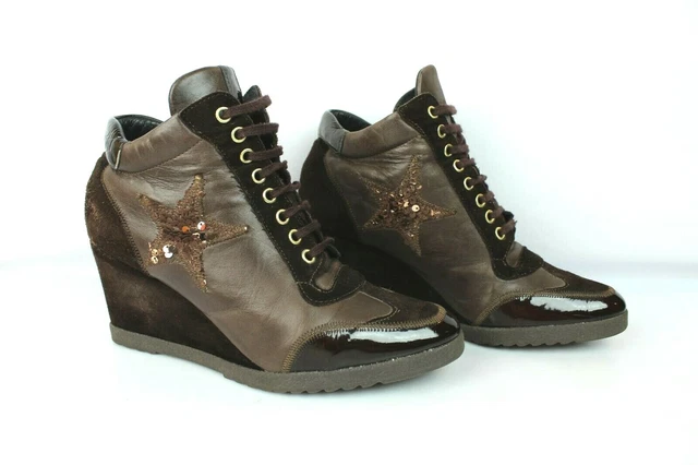 Bottines talon compensé Elizabeth stuart cuir et daim marron T 39 / UK 5
