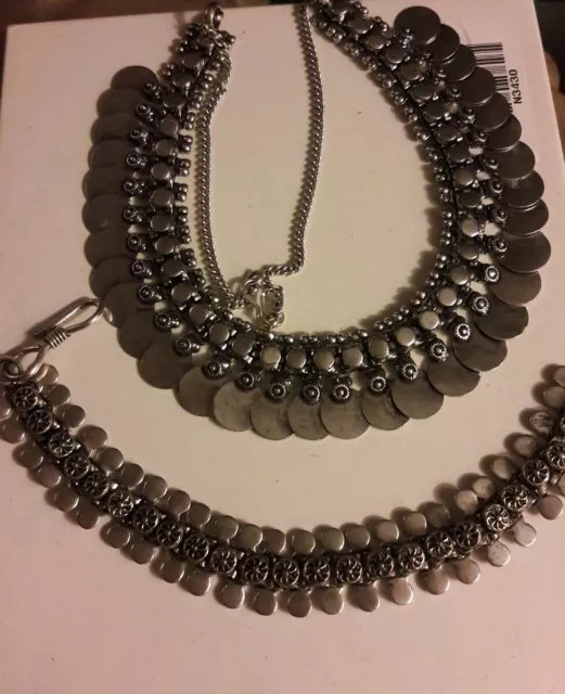 Tibetan Silver 18" Necklace Bracelet Size Average Set