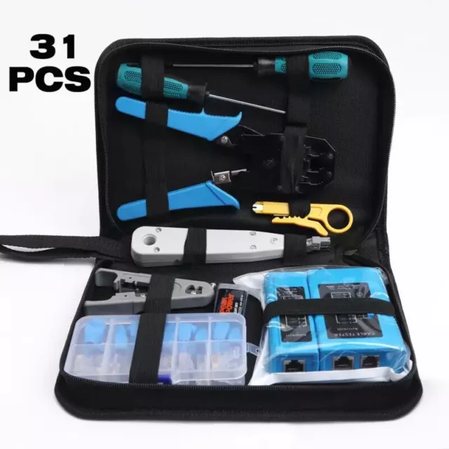 31 Pieces Network Ethernet LAN Kit Cable Tester Crimper Crimping Tool Set RJ45