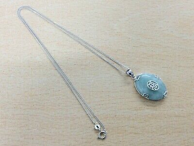 Sterling Silver & Chinese Jade Pendant & Chain Necklace