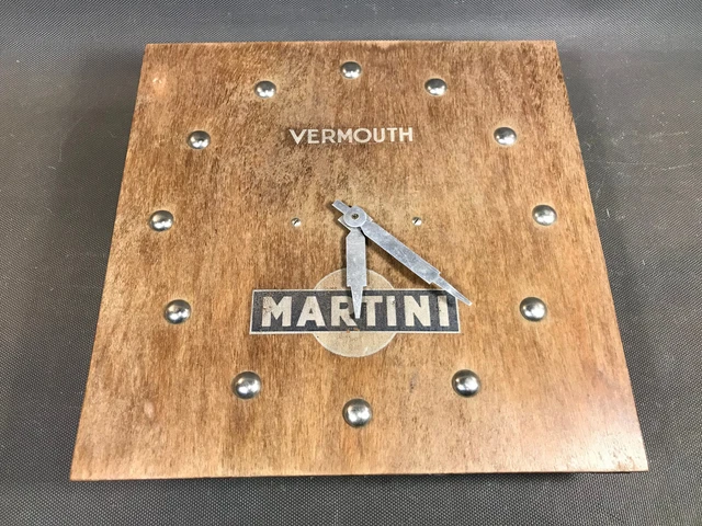 Ancienne horloge pendule murale publicitaire MARTINI en bois déco bistrot 1950