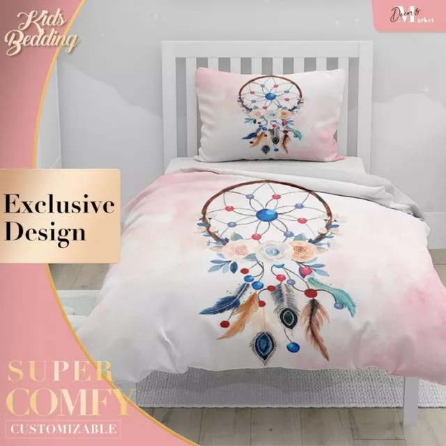 Dream Catcher Art Watercolor Pink Duvet Cover Set 2X Matching Pillowcases