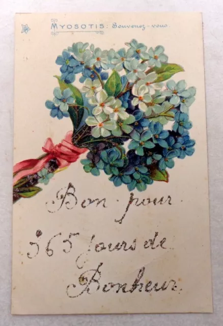 CPA Fantaisie - Décor de Fleurs - Myosotis - Bonne Année