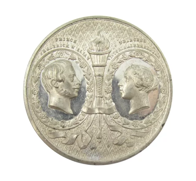 1858 MARRIAGE OF VICTORIA & FREDERICK 42mm WHITE METAL MEDAL - BY PINCHES