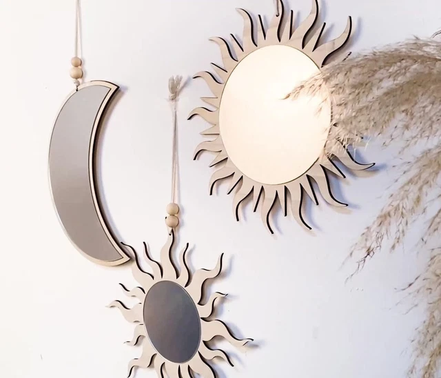 Acryl Wall mirror Mond Sonne Form Bohemian Design Warm Romantisch Kunst Ornament