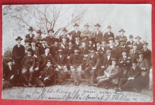 Orig. Foto-Postkarte Schule Lehrer Schüler Ausflug Reise Eger Böhmen 1904