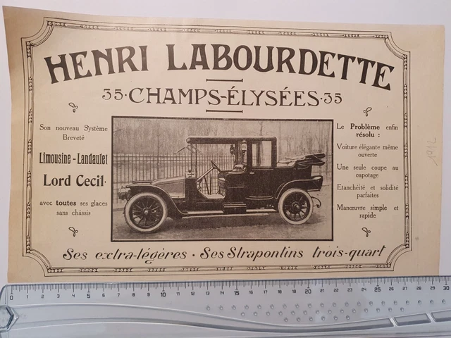 advertise pub. original paper 1/2 page 1912 auto Henri Labourdette