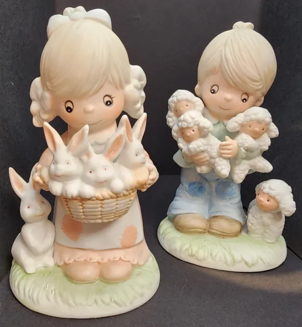 Homco Home Interiors #1444 Boy & Girl With Animals Spring Figurines 2 piece set