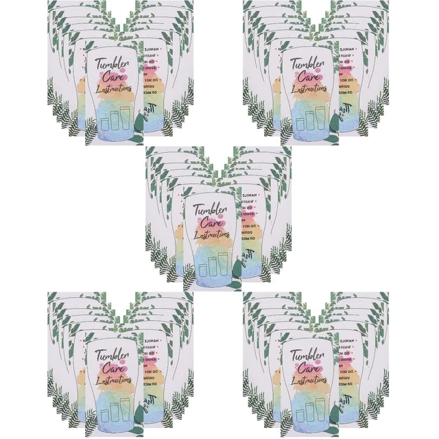 100 hojas instrucciones para el cliente tarjetas Tumbler Care Cards Glass taza guía de cuidado