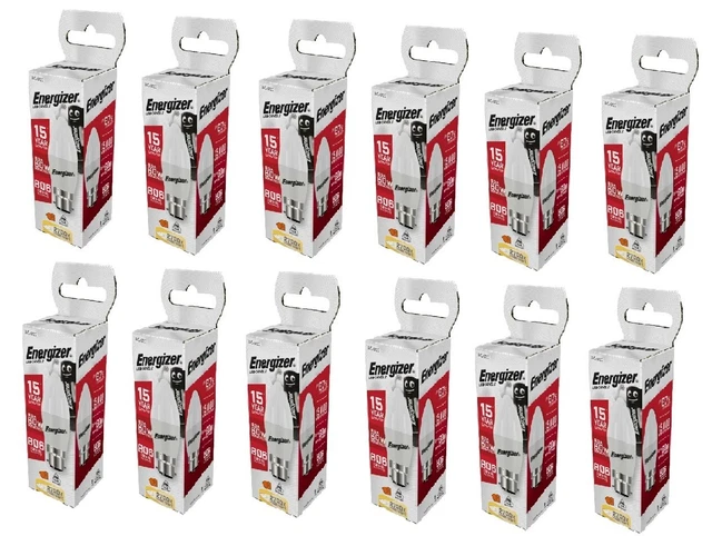 12 x Energizer LED Kerze B22 (BC) Glühbirnen | 806 Lumen 8,5 W 2.700K | WW