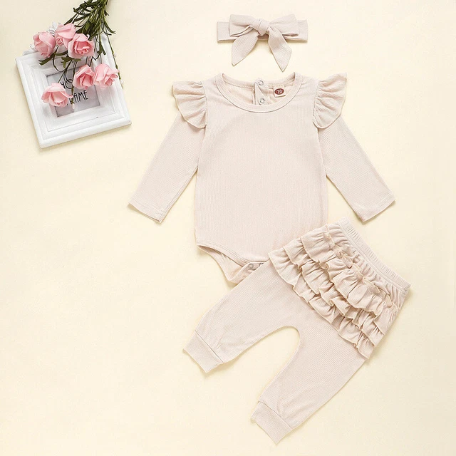 Abiti con fascia 3 pezzi set romper neonato bambina vestiti body 3
