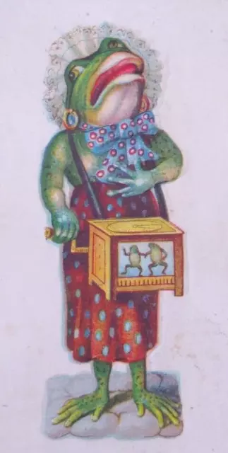 1880s - 1890s Anthropomorphic Dressed Frog Plays Instruments Victorian Card