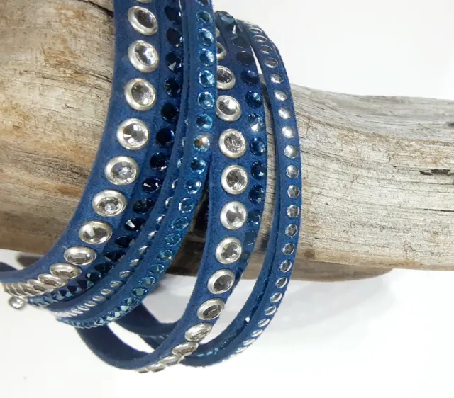 Swarovski Women's Slake Blue Crystal Accented Wrap Bracelet 15"