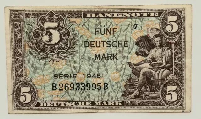 5 Deutsche Mark 1948,  Kennbuchstabe: B, Serie B,  Erh. III (lgebraucht)