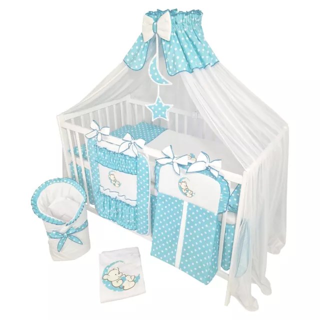 16 Teiliges Babybett Kinderbett Gitterbett Bettwäsche komplett Set mit Matratze