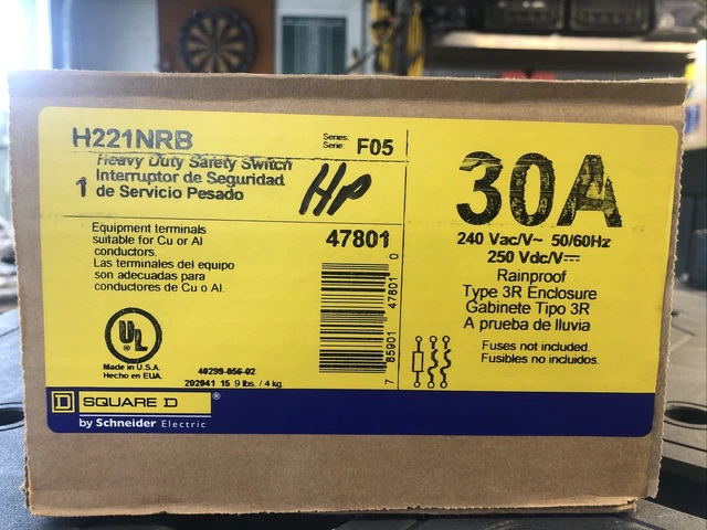 Square D H221Nrb 30 Amp 240 Volt 1 Phase Fused Outdoor Disconnect..d-1114