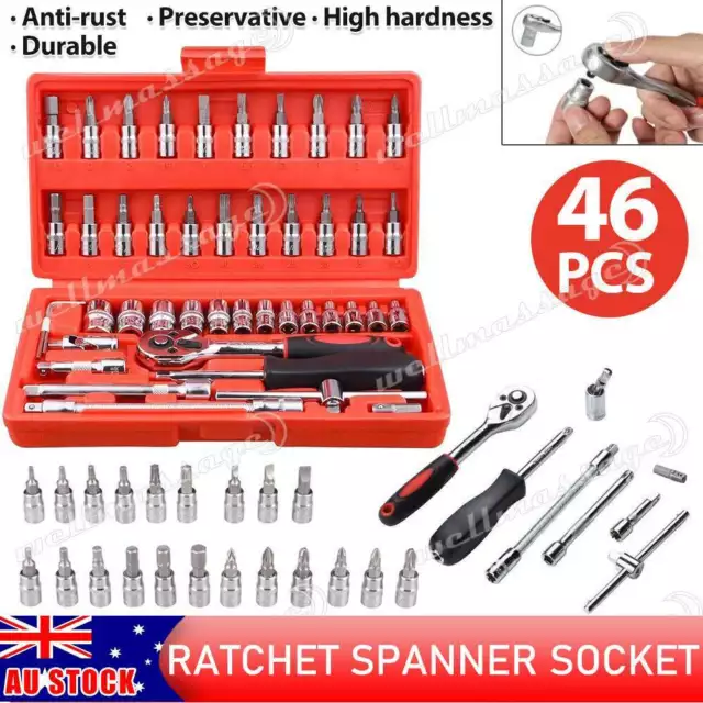 46Pcs Socket Set Wrench 1/4" Drive Metric Flexiable Extension Bar Repair Tool OZ