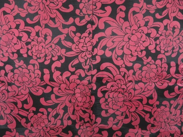 3012T14z500 Vintage Japanese Kimono Synthetic HAORI Chrysanthemum Black 3