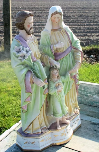 Beautiful Statuette Holy Family Saint Joseph Virgin Mary Child  Porcelain Green