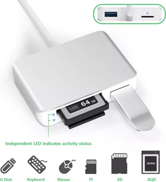 Lettore Di Schede XQD/SD/TF Con 2 Porte USB3.0, Adattatore per Lettore Di Schede