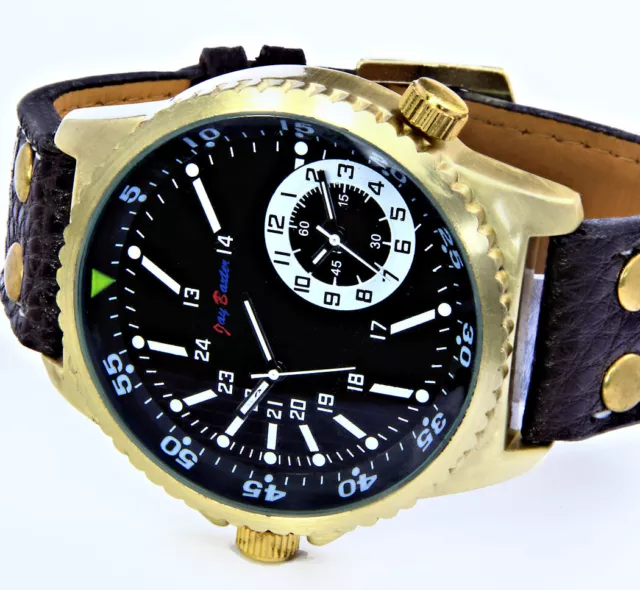 Lagerfund Jay Baxter Herren Armband Uhr Schwarz Gold Farben mit Nieten Dualtimer