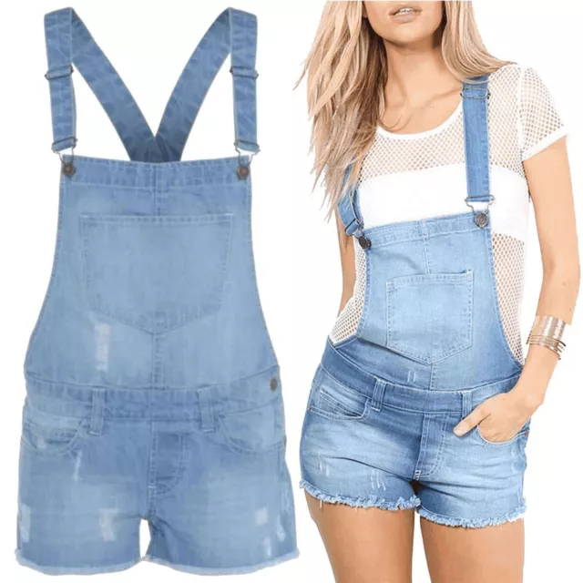 Nuevo Mujeres Damas Niñas Dungarees Vaqueros Vestido Corto Mono Talla 8-16