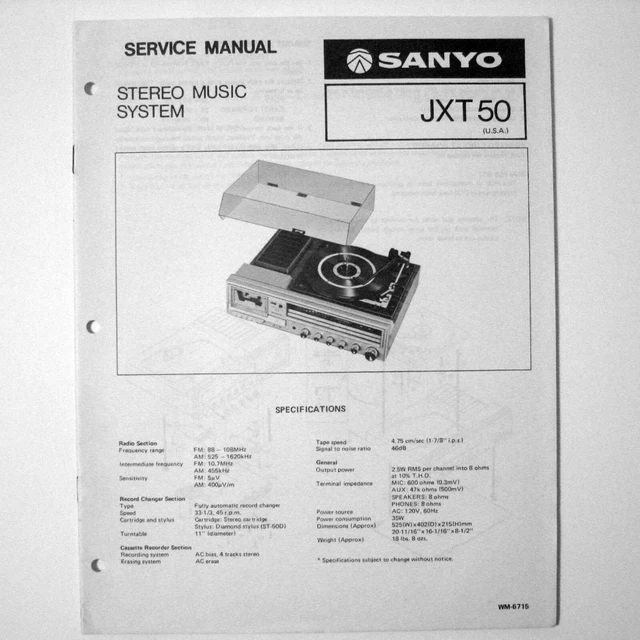 SANYO ® Model JXT50 Stereo Cassette Phono System Service Manual © 1981