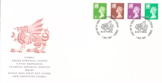 (134225) Wales FDC 63p 37p 26p 20p Definitives GB FDC Cardiff 1997 NO INSERT