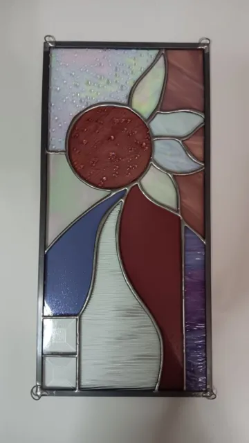 Whitney 04 Floral Abstract Art Sun Stained Glass Metal Retangle Window Hanging