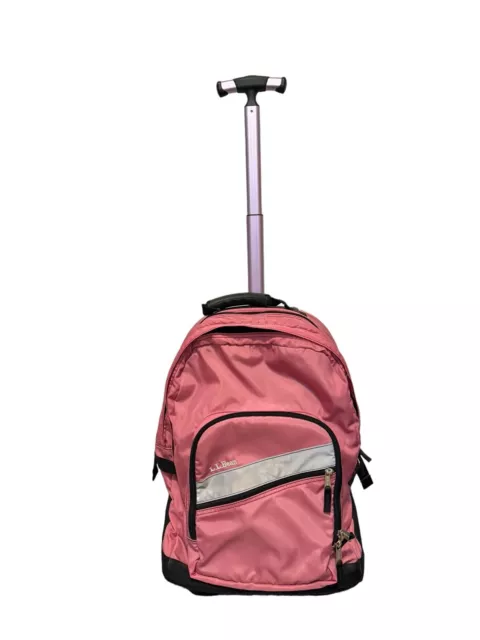 LL Bean Deluxe Rolling Backpack 19" Carry-on Pink School Travel Wheeled Pull Bag