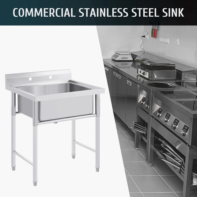 Commercial Stainless Steel Kitchen Sink with Durable Basin Backsplash & More