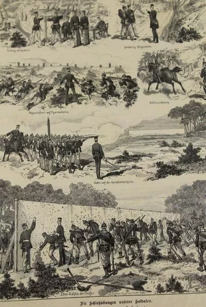 Die Schießübungen unserer Soldaten - Stich n. Hosang im Passep um 1887 (A) /S348